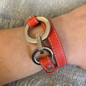 Lia Sophia Wrap Bracelet Orange Leather & Silver Rings